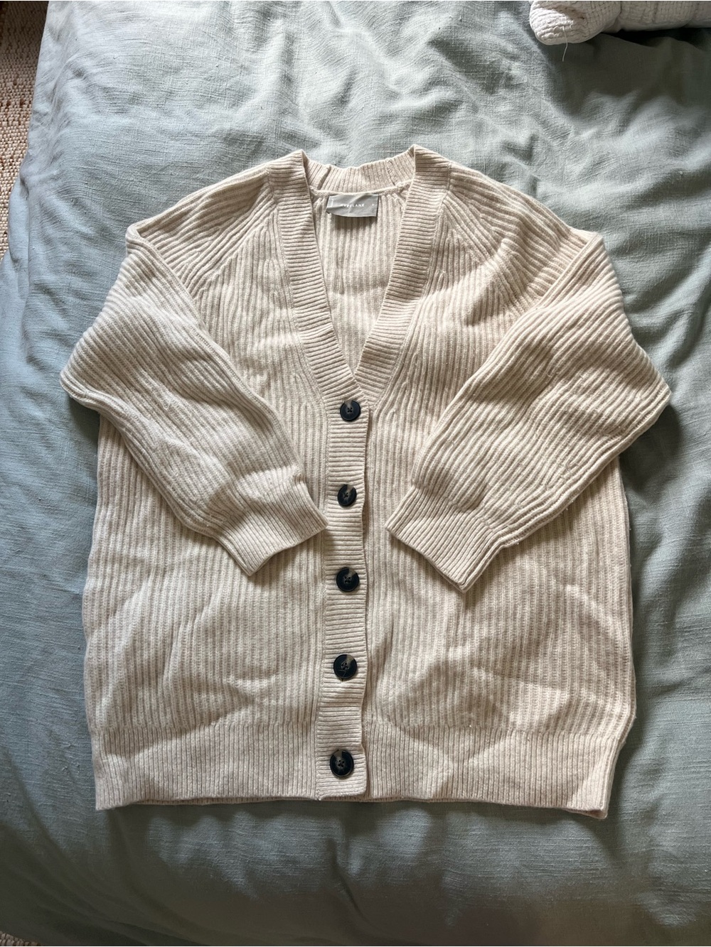 Everlane Ivory Wool Ribbed Button-Up Cardigan